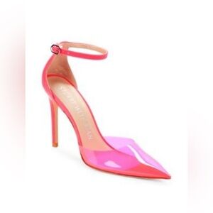New STUART WEITZMAN Pink Clear & Leather Ankle Strap Stiletto Pumps 7 MSRP $450